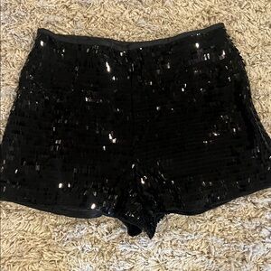 Elegant Black Sequin High Waist Women's Shorts